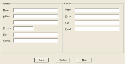 Section of Device Initialization Tool Console main window displaying various Address and Contact fields
